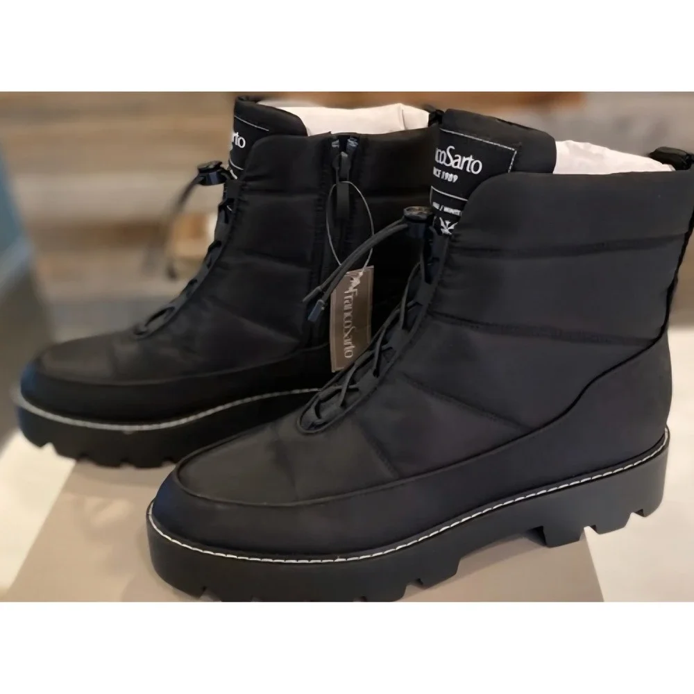 Franco Sarto Black Puffer Lace Up‎ Side Zip Winter Boots Women Size 9